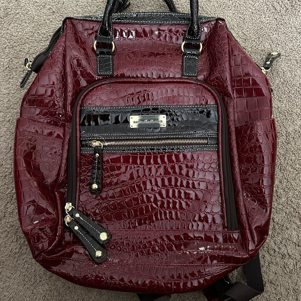 Burgundy Croc-Embossed Backpack